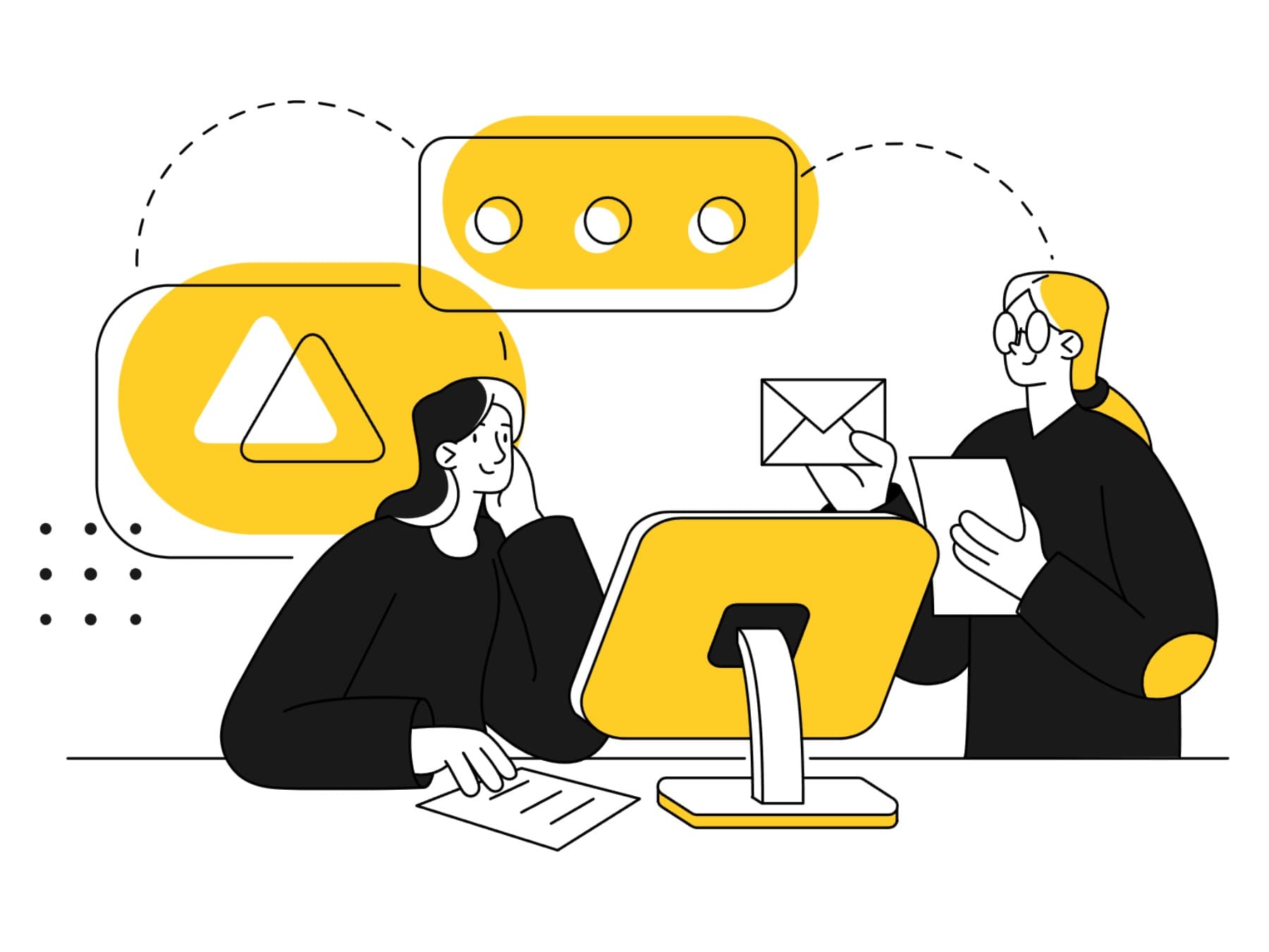 Illustration of team collaborating on tech hiring and mentoring